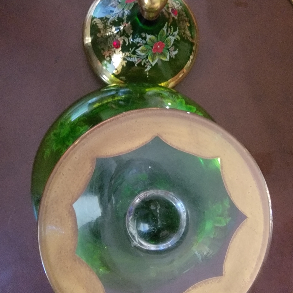 Vintage CZECH BOHEMIA Glass Decorative Jar with Floral Design - Picture 6 of 6